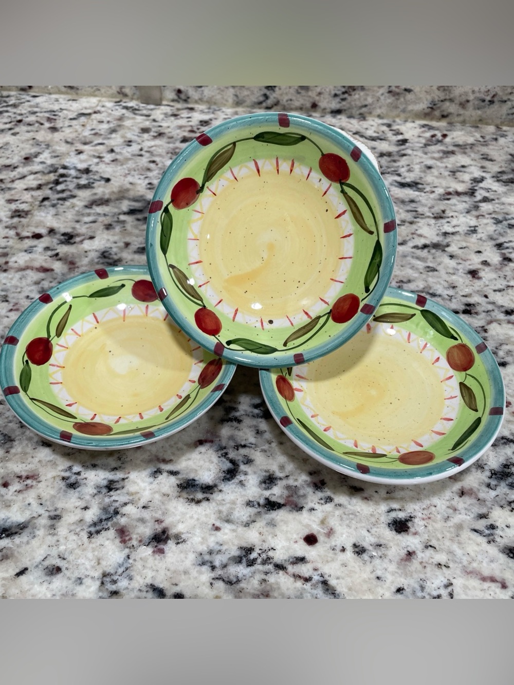 Hand-Painted Fruit Motif Ceramic Bowl - Yellow & Green -3